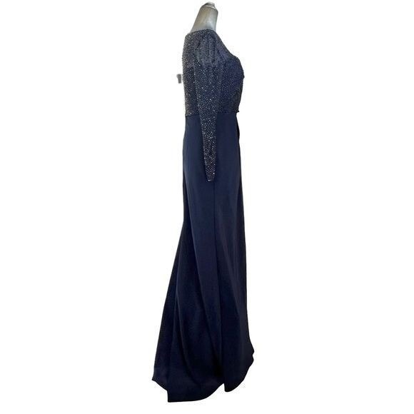La Femme 24895 Navy Beaded Illusion Long Sleeve Prom Gown NWT Size 6 $420 MSRP - Picture 13 of 16